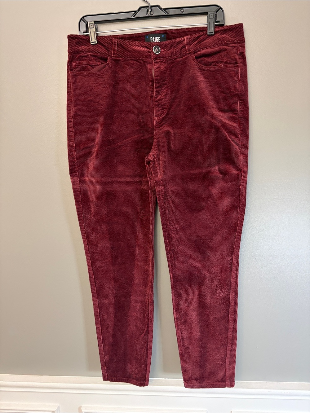 PAIGE Hoxton Ankle Womens Wine Red Corduroy Jeans - Size 32